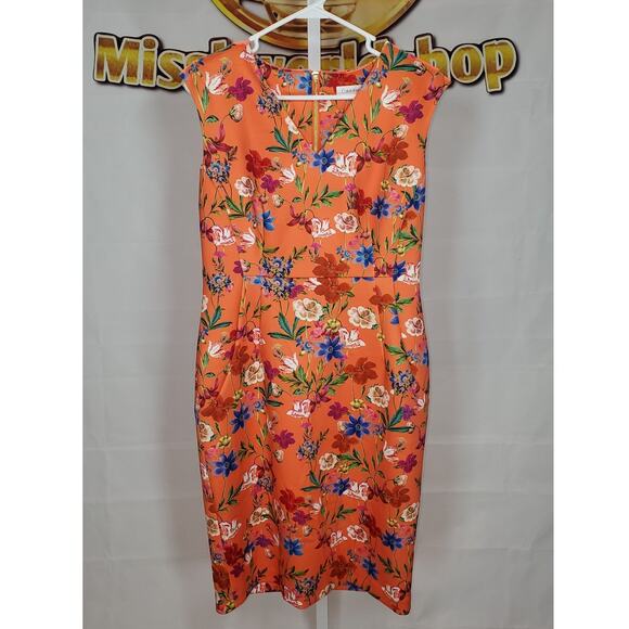 Calvin Klein Orange Floral Sleeveless Sheath Dress Size 12 - Picture 7 of 7